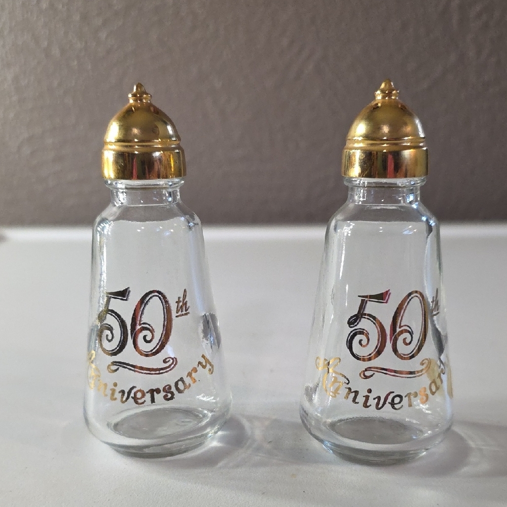 22 K Lotus Quality 50th Anniversary Gold and Silver Glass Party Shakers